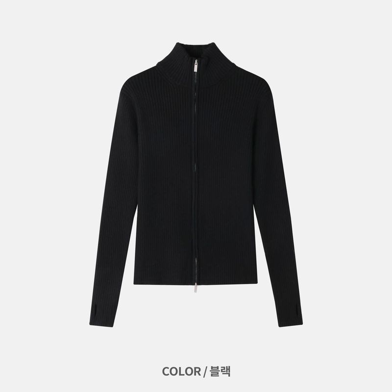 Rib Line Muscle Fit Zip-Up Knit