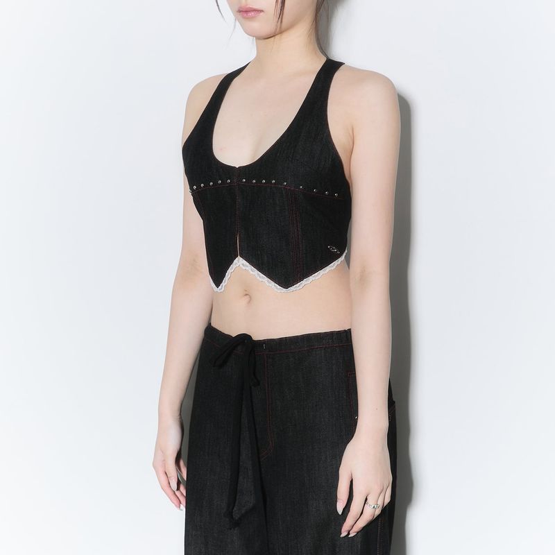 halter neck stud vest - indigo