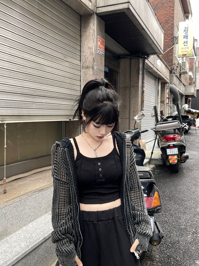 Dyeing Damage Mesh Hooded Zip-Up