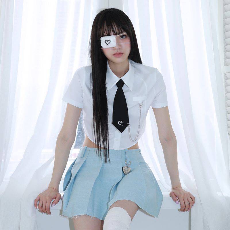 1 0  denim pleated skirt - LIGHT BLUE