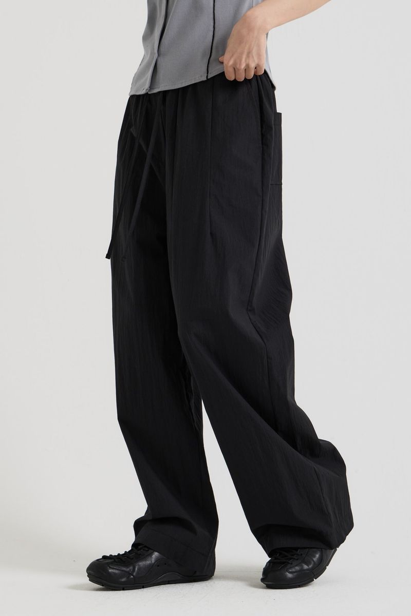 Cotton wide banding pants, Black