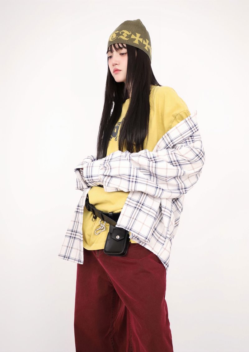 (UNISEX)Nerdy Oversized Checkered Shirt