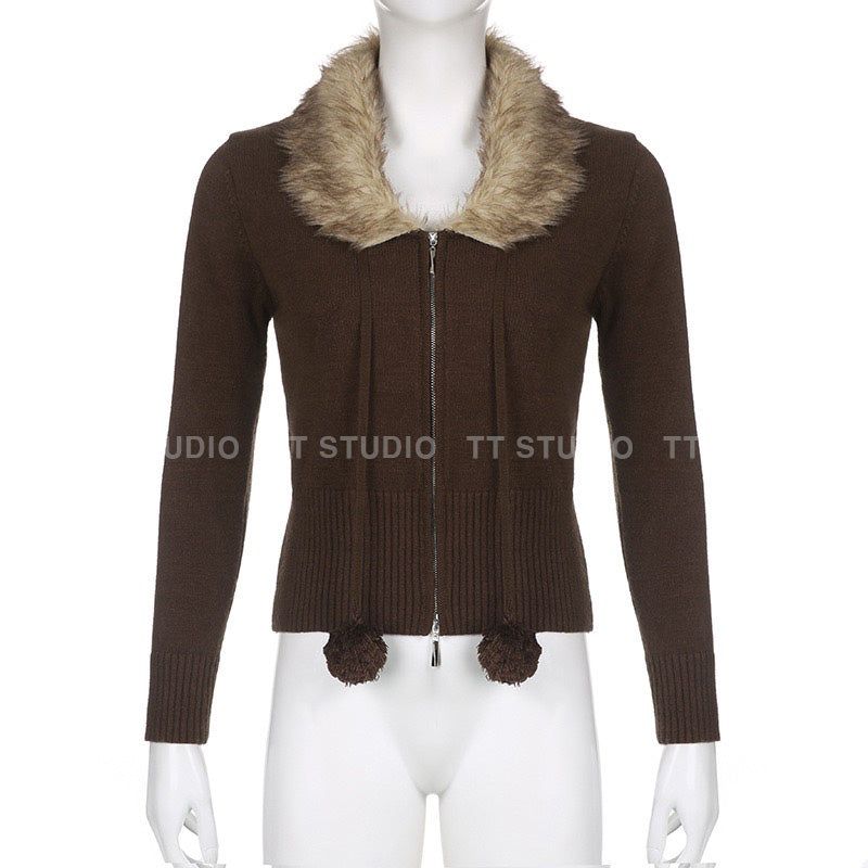 Brown knit zip-up
