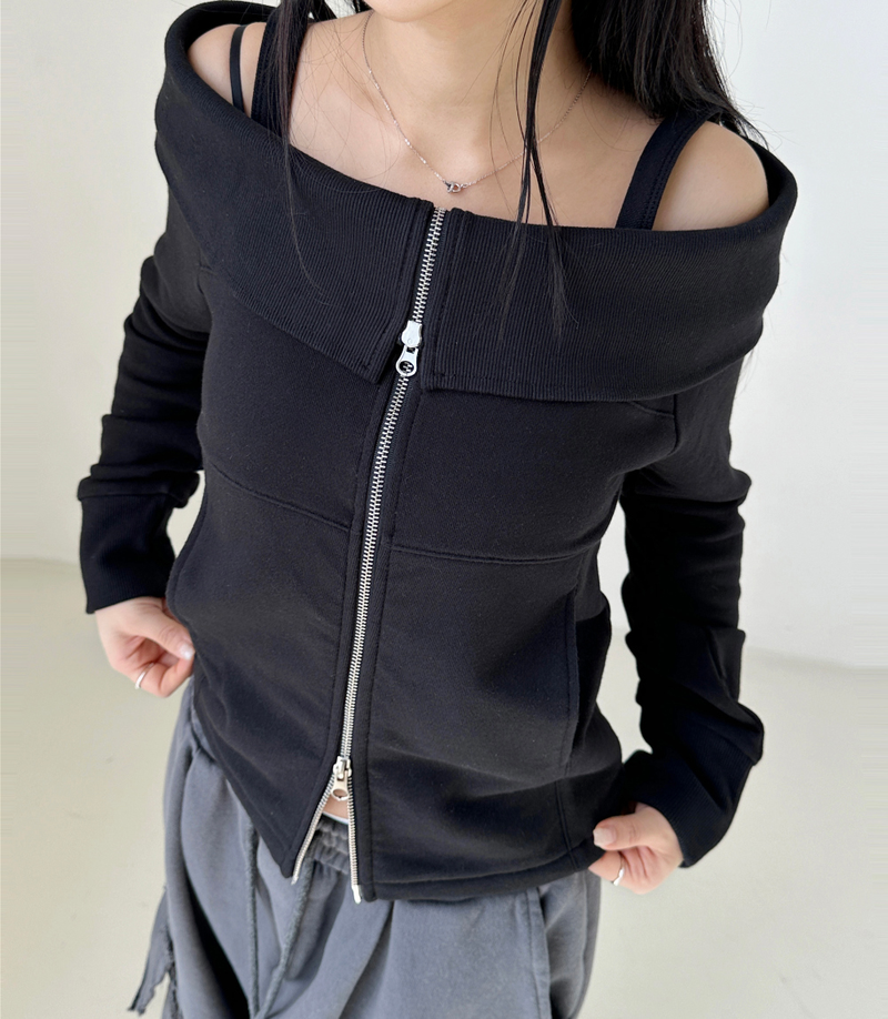OFF-SHOULDER + 2-WAY ZIP-UP💛🤍🖤 - 2 COLORS