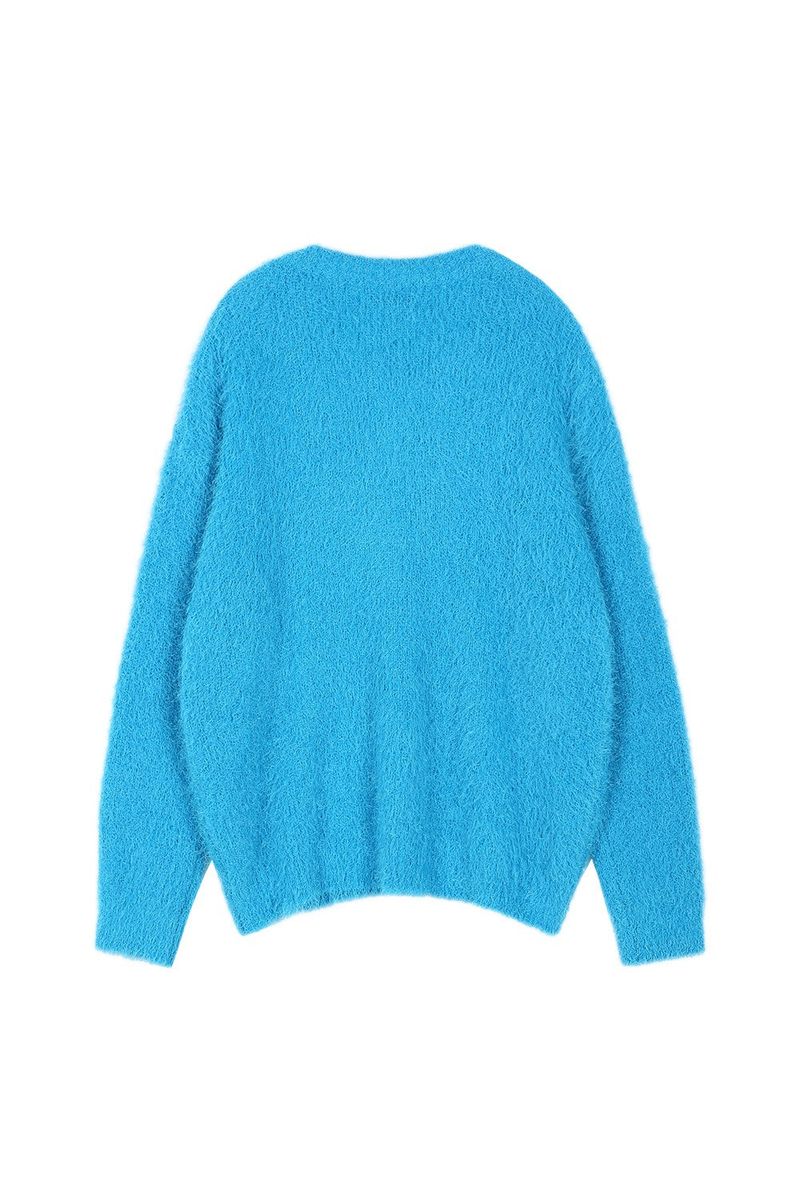 Soft Fur V-neck Knit Top (BLUE)
