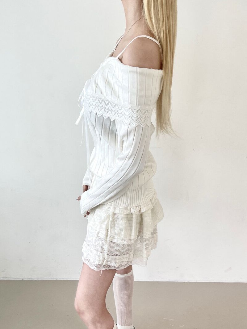 1445. Ribbon off sholder knit