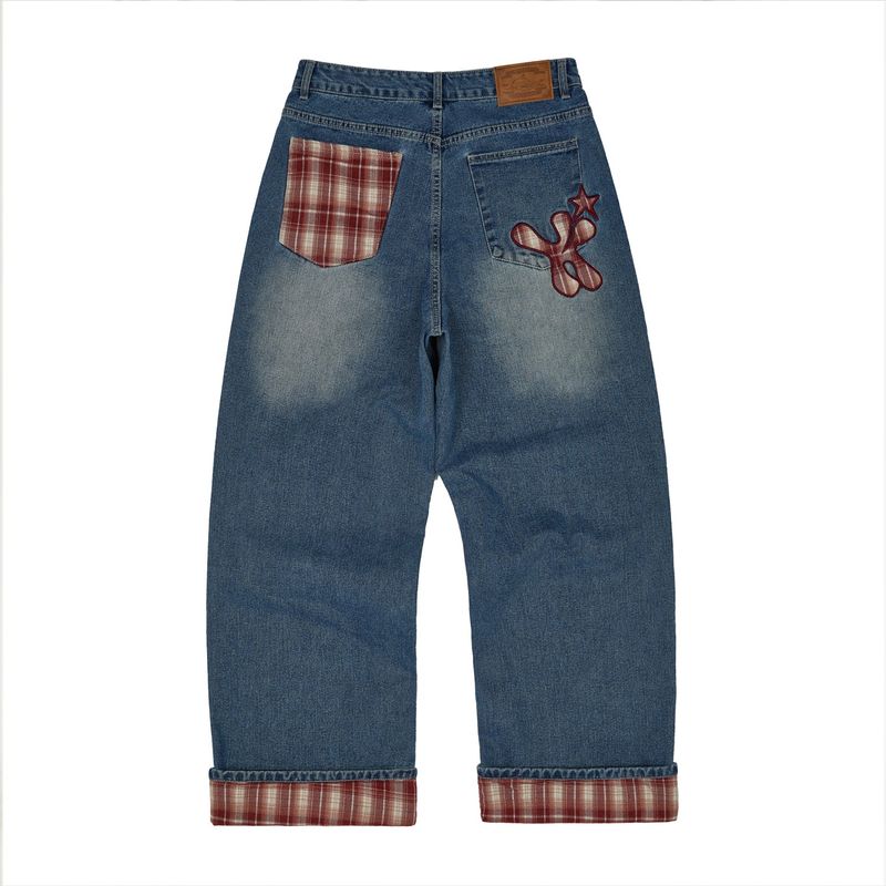 Check Applique Roll Up Pants