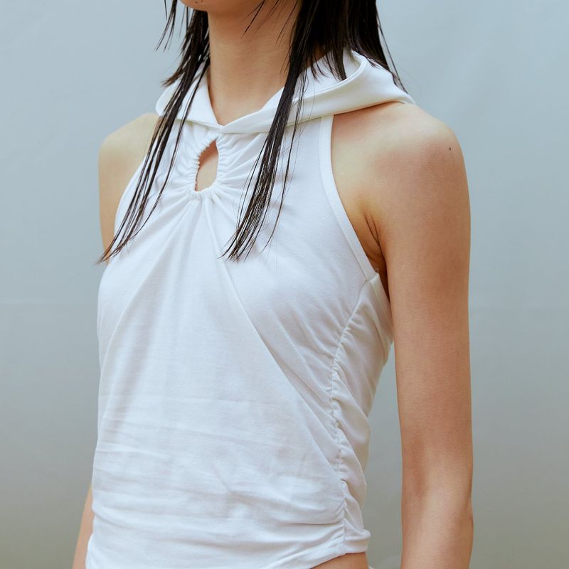 Hood Halter Sleeveless Top (WHITE)
