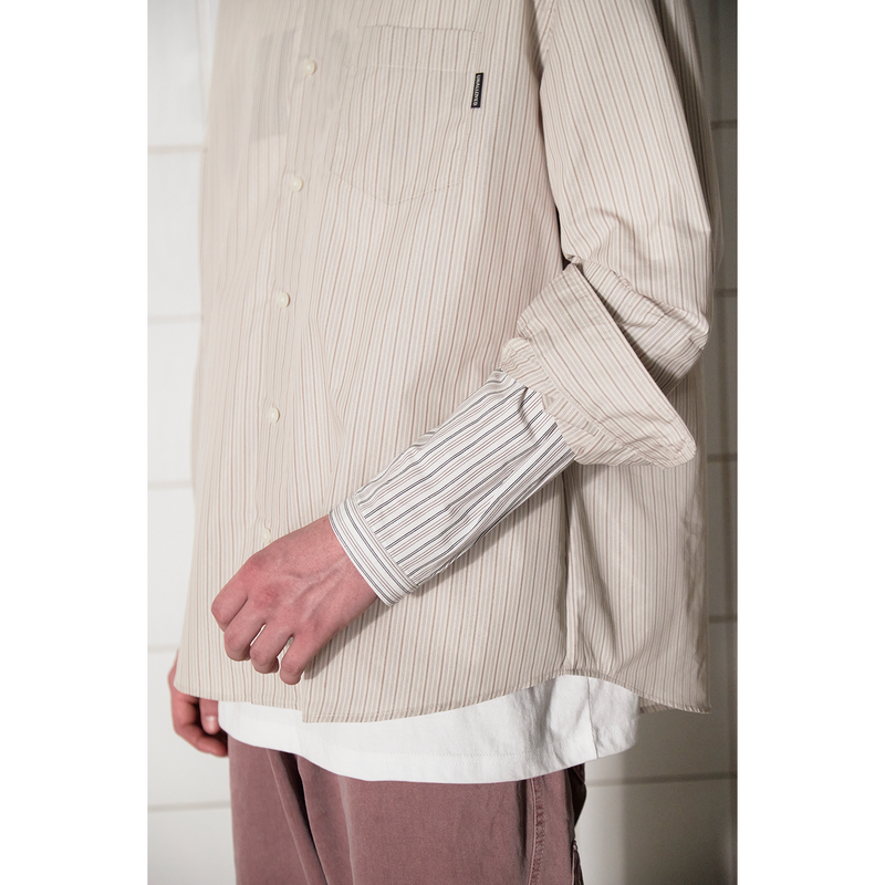 LAYERED CUFFS STRIPE SHIRT / BEIGE