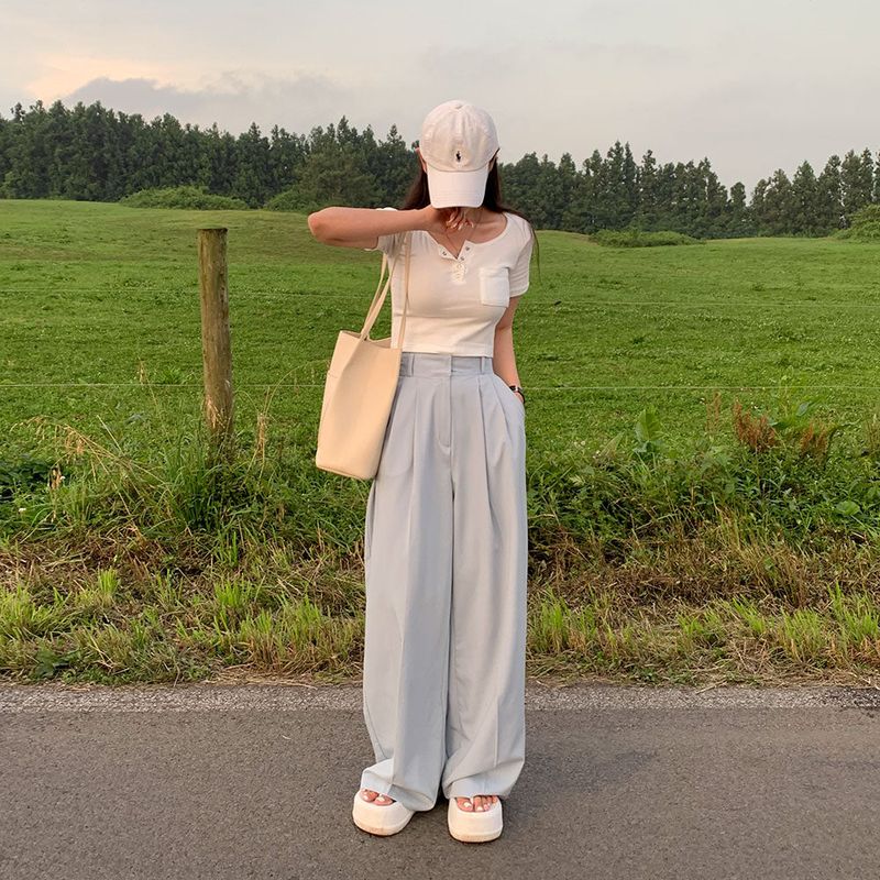 [Bellide made / Short, Long] Summer version two-pintuck wide slacks