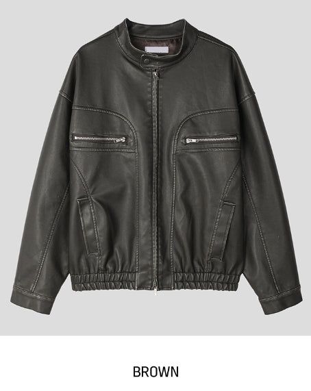 Gross cut washed leather jacket