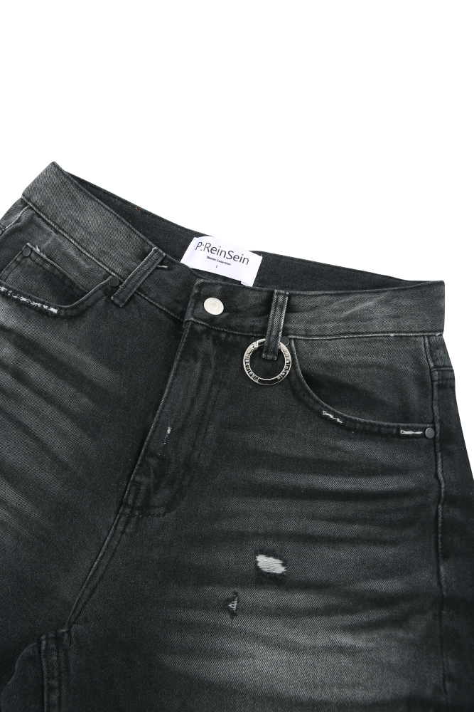 Vintage damaged black denim bermuda pants