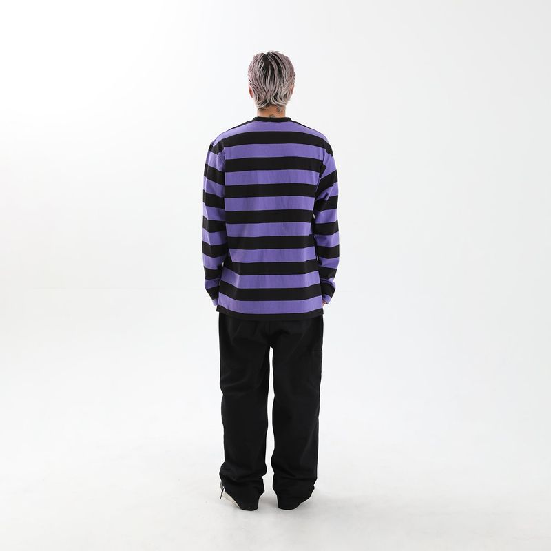 Striped Round Long Sleeve T-Shirts BK/PU