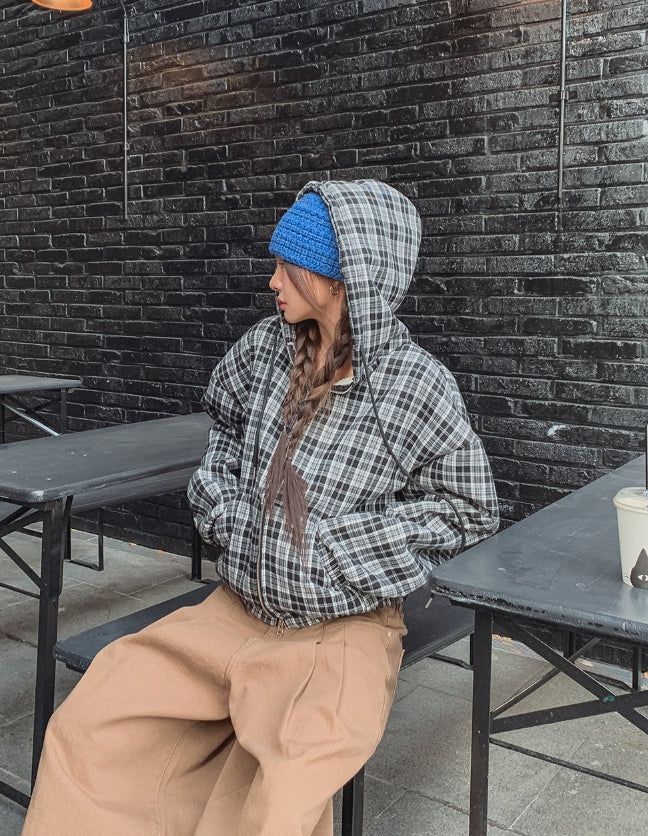 Bay Check Shearling Hooded Jumper