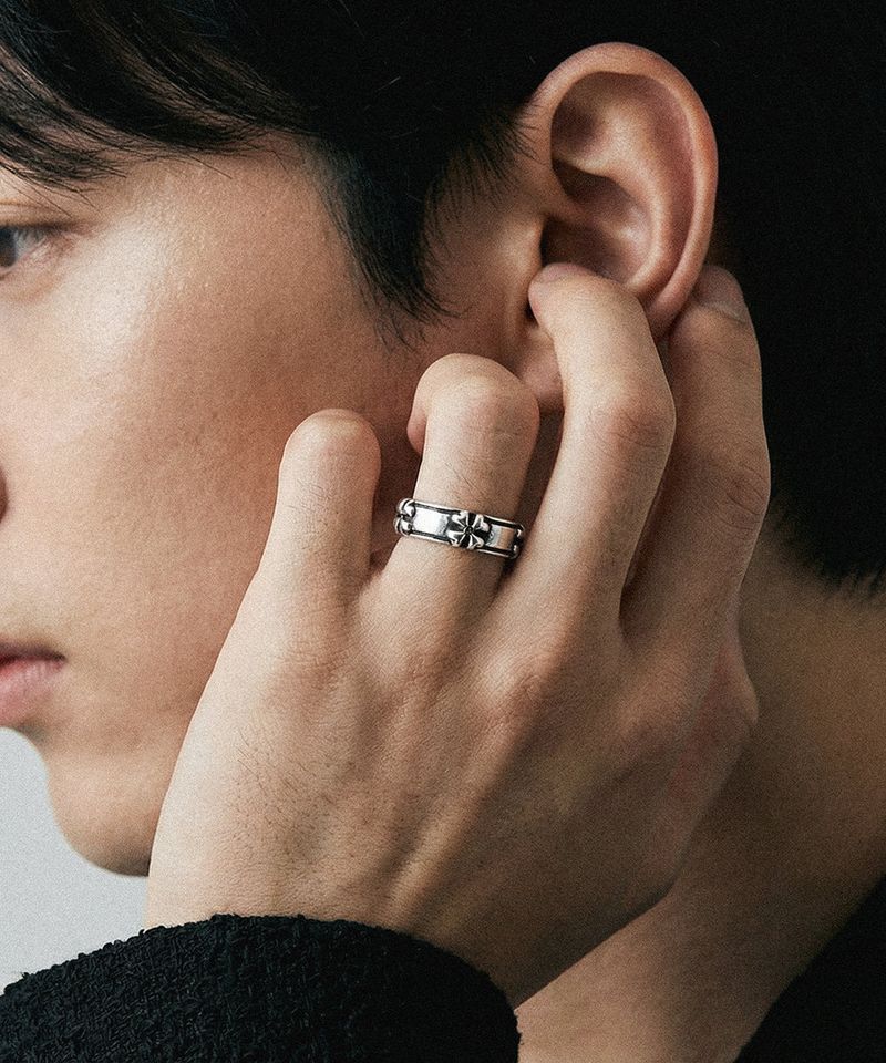 Clover rail ring BK (925 silver)