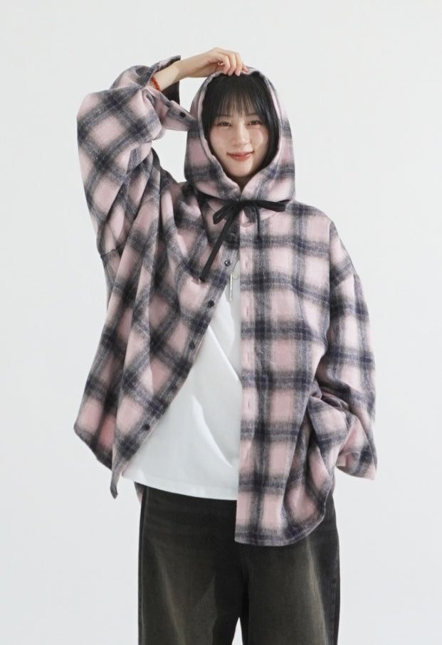 Big over hood check shirt