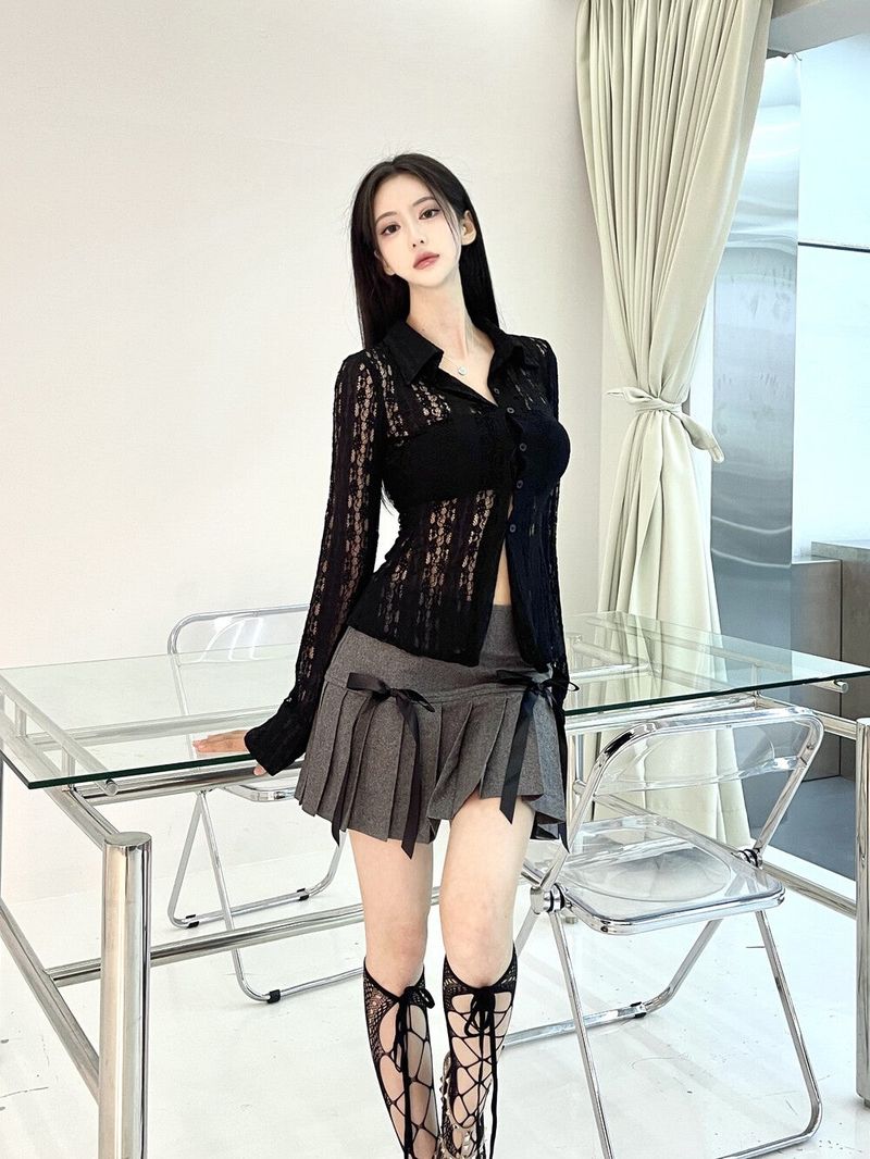 1021. Wool Double ribbon pleats mini sk (2color)
