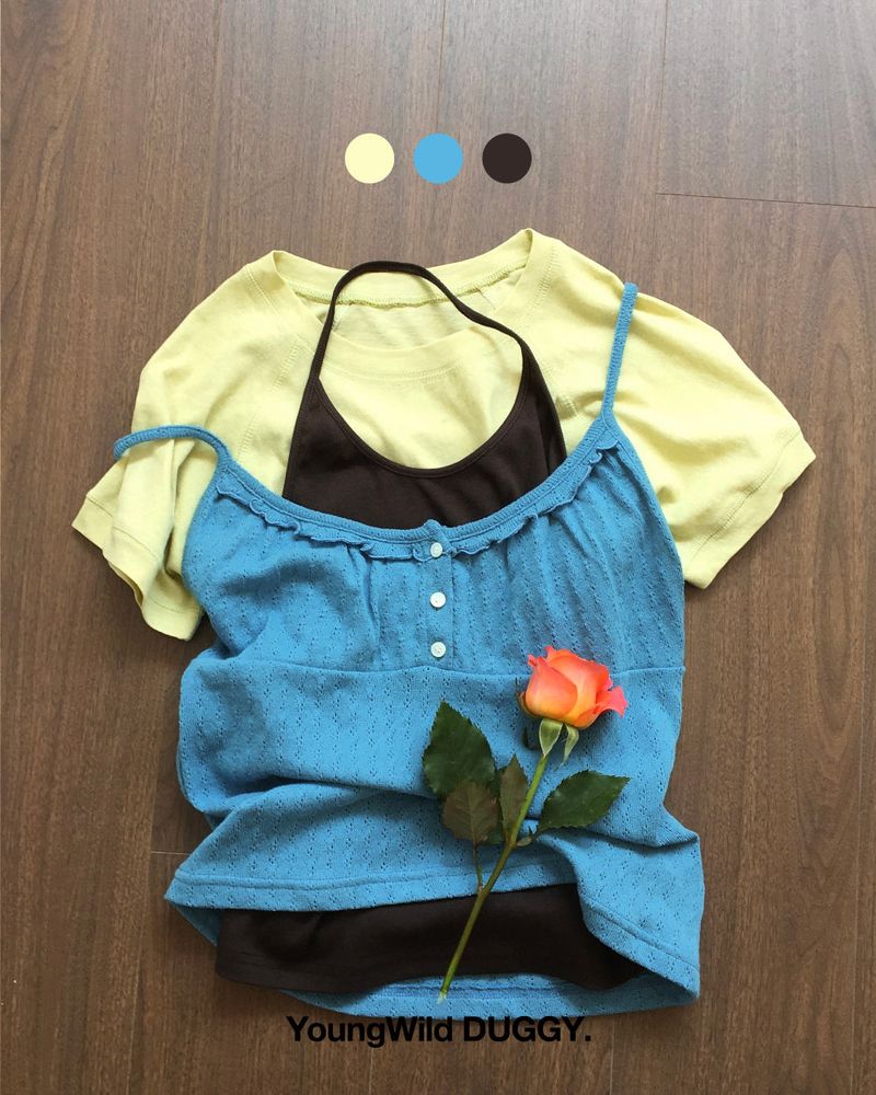 French punched button sleeveless top (4color)