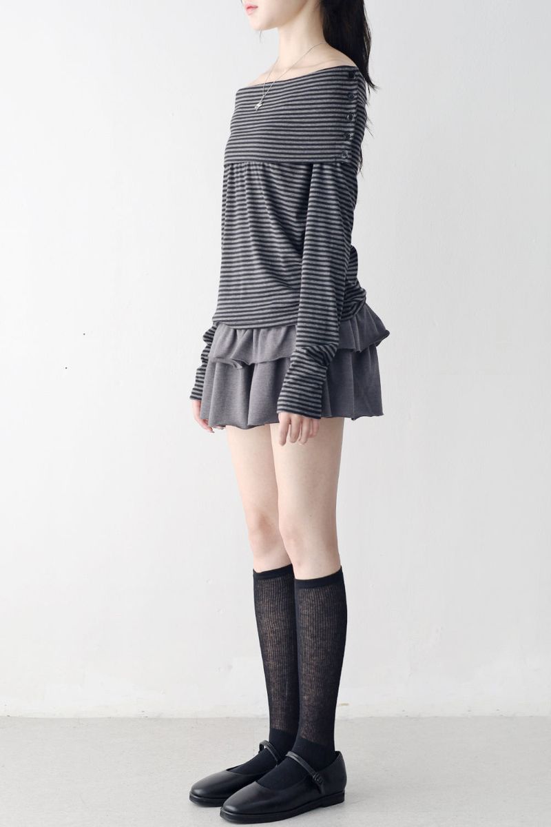 Chive Stripe Off-Shoulder T-Shirt