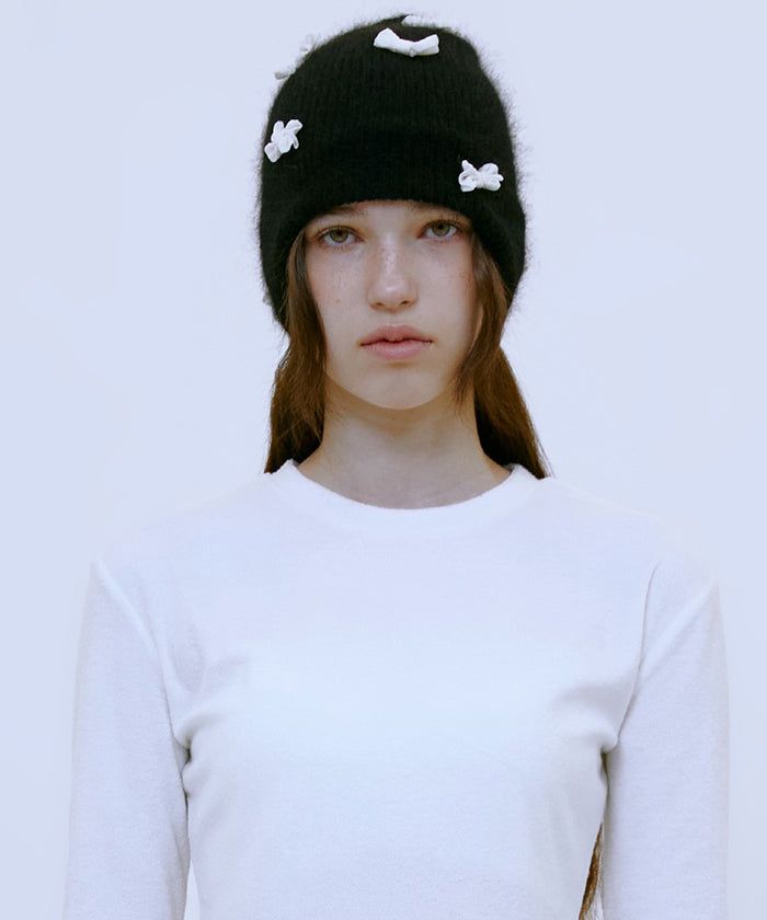 Ribbon Mohair Beanie (BLACK)