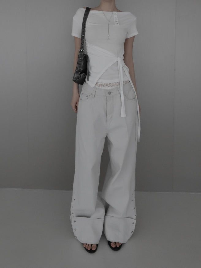 Mobel Snap Roll-up Cotton Pants