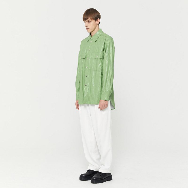 Oversized Fake leather shirt Green