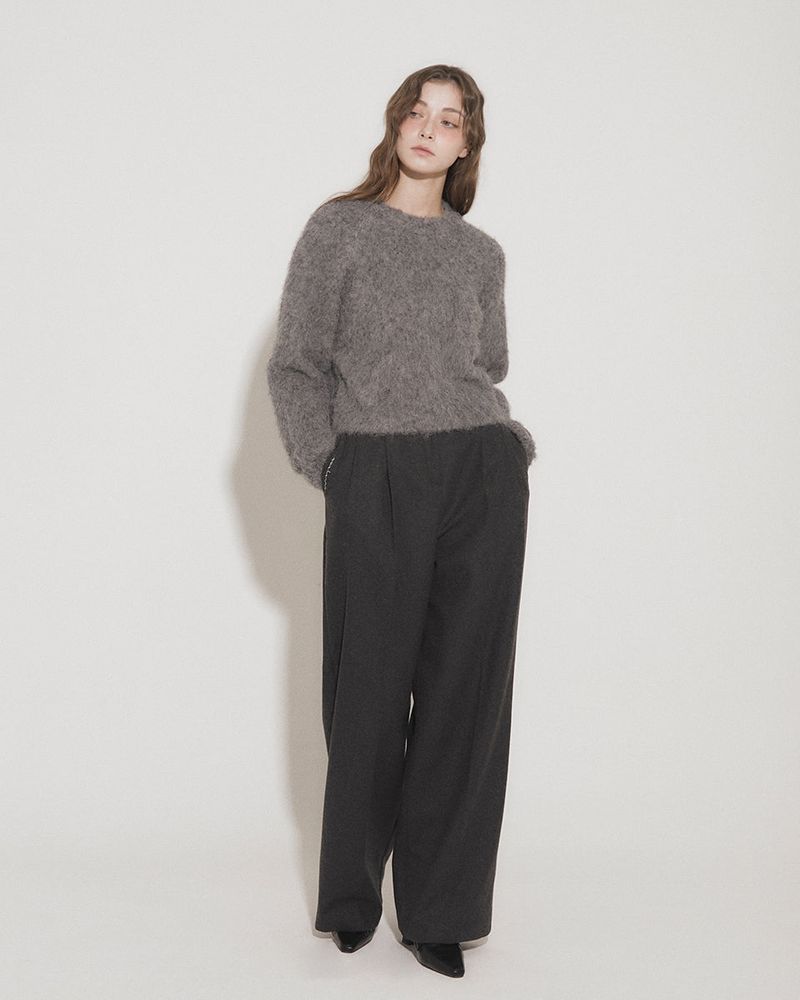 WOOL DOUBLE PLEATED SLACKS [CHARCOAL]