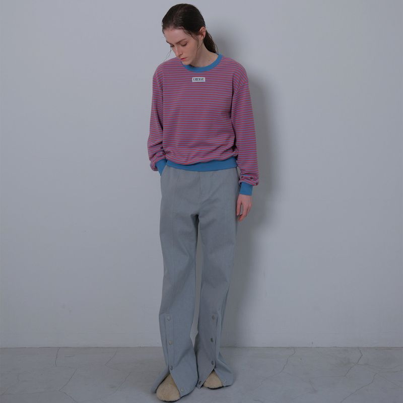 Gray Slit Snap Long Pants