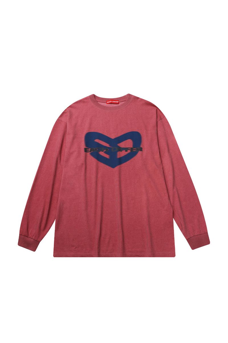 BLUR HEART LONG SLEEVE_VINTAGE RED