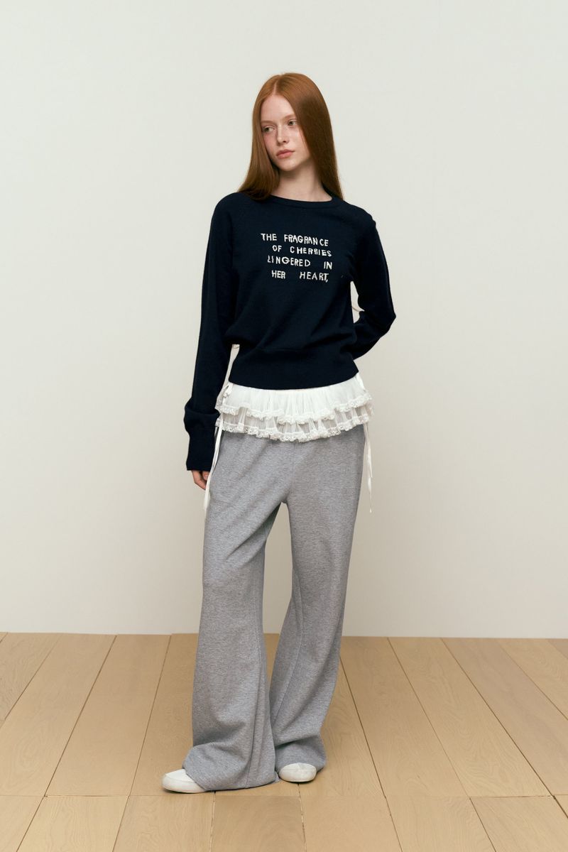 WORDING APPLIQUE PANTS [MELANGE GRAY]