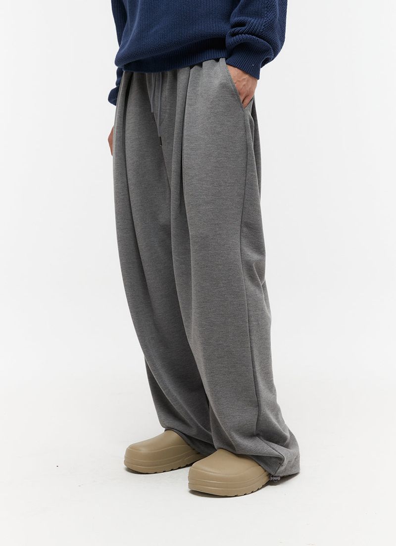 deep four tuck flow banding pants charcoal grey