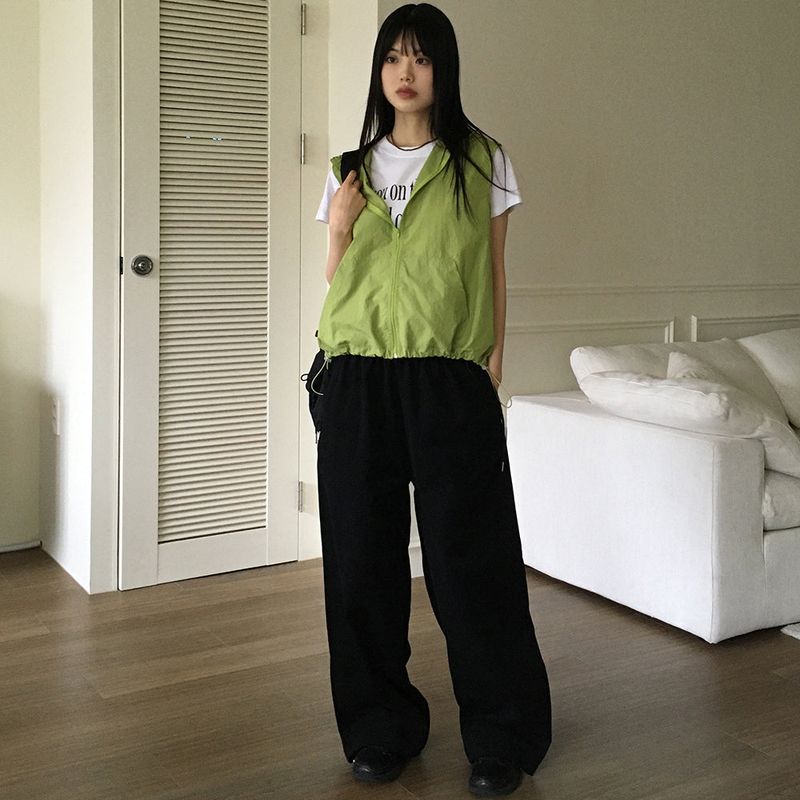 Sunt side ribbon string cotton banding long wide pants