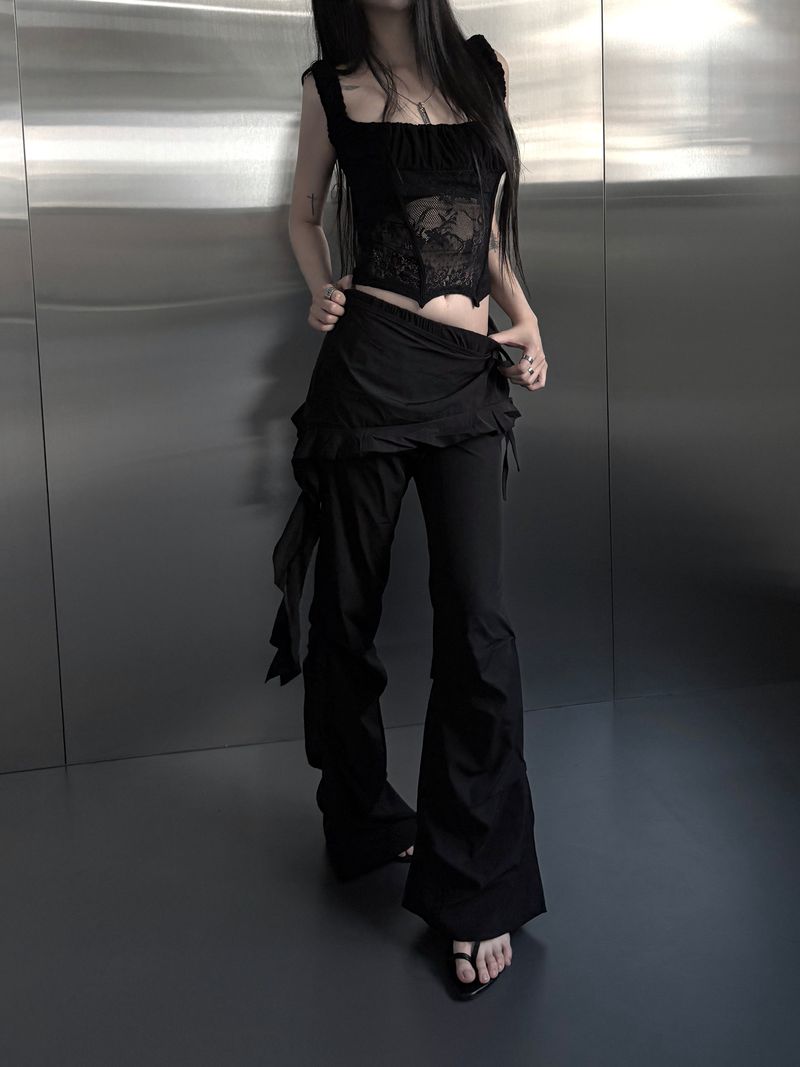 nylon skirt layered pants (2color)