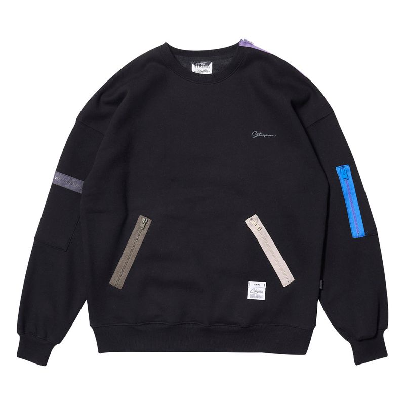 ZIPPER OVERSIZED CREWNECK BLACK / WHITE MELANGE