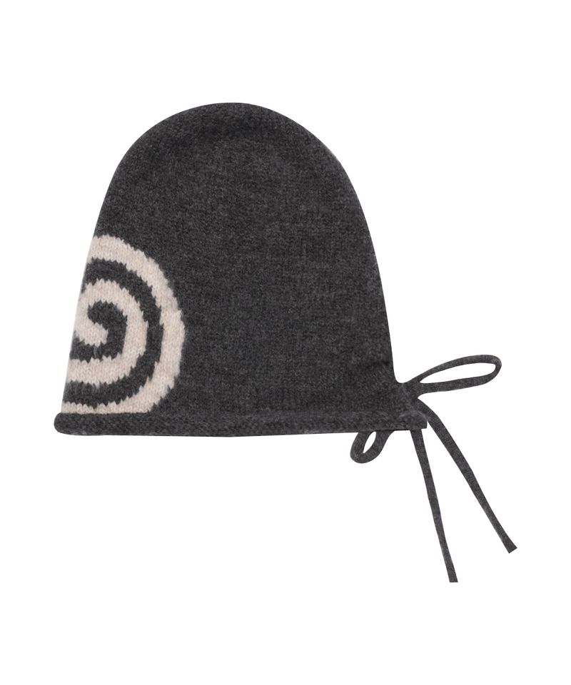 SIDE RIBBON SWIRLY BEANIE CHARCOAL