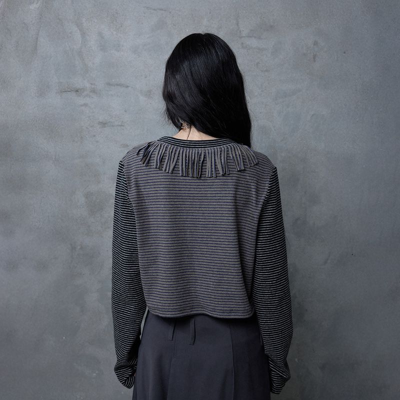FRINGE STRIPE CARDIGAN: GREY