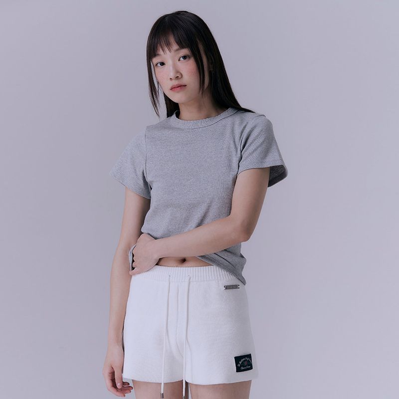 90's scallop stitch neck t-shirt (GREY)