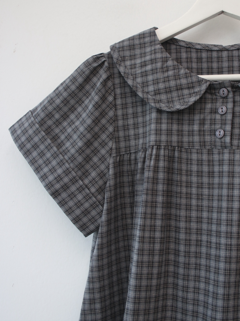 round collar check midi dress 