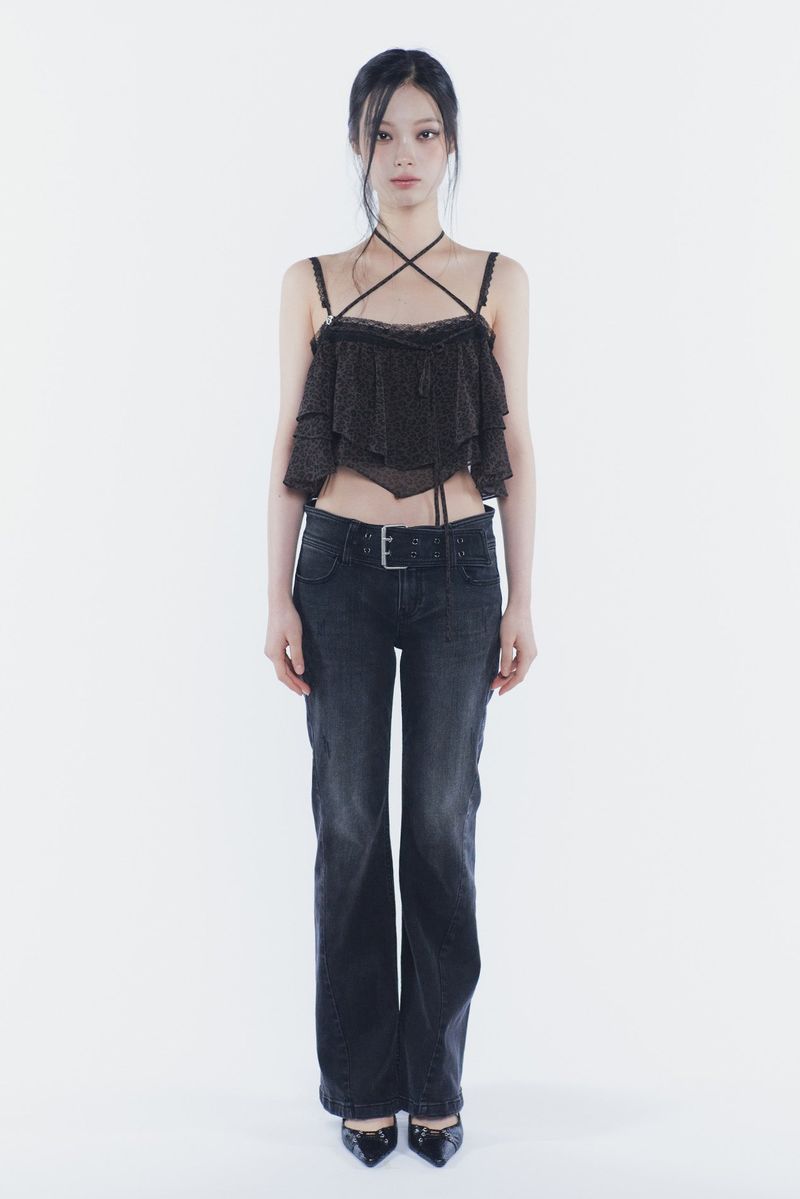 VERA BELTED BOOT-CUT DENIM black