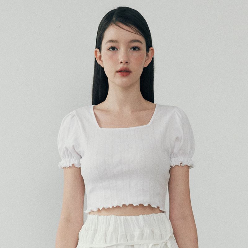 LuluChou（ルルシュ）の「Frill Crop T-shirt - WHITE（Tops）」