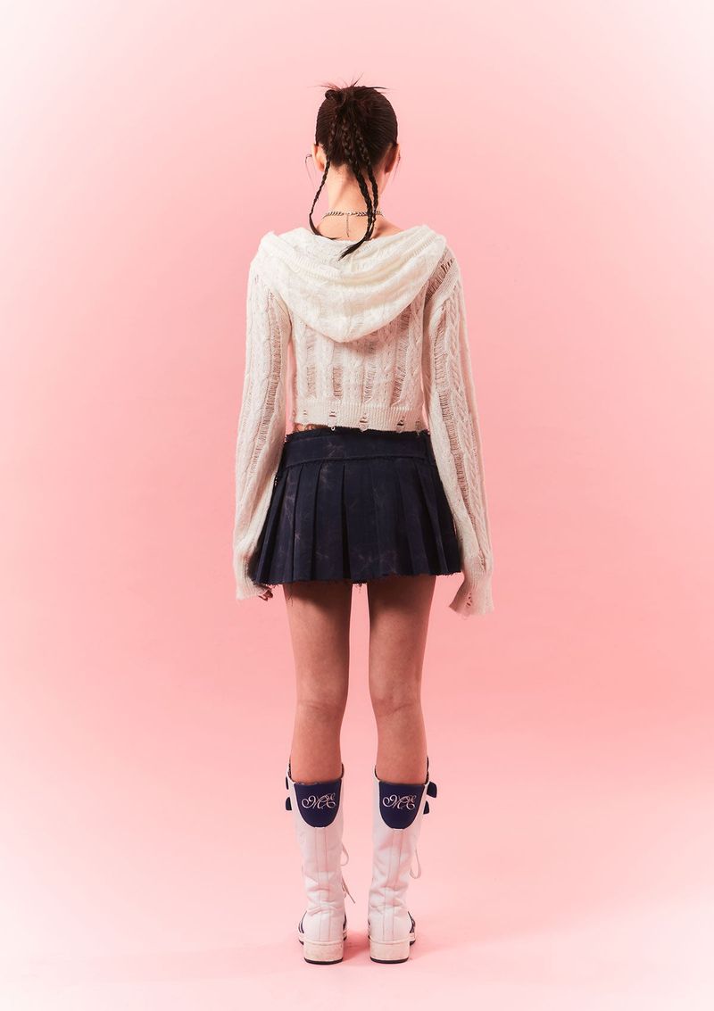 rough belted pleats sk - deep blue