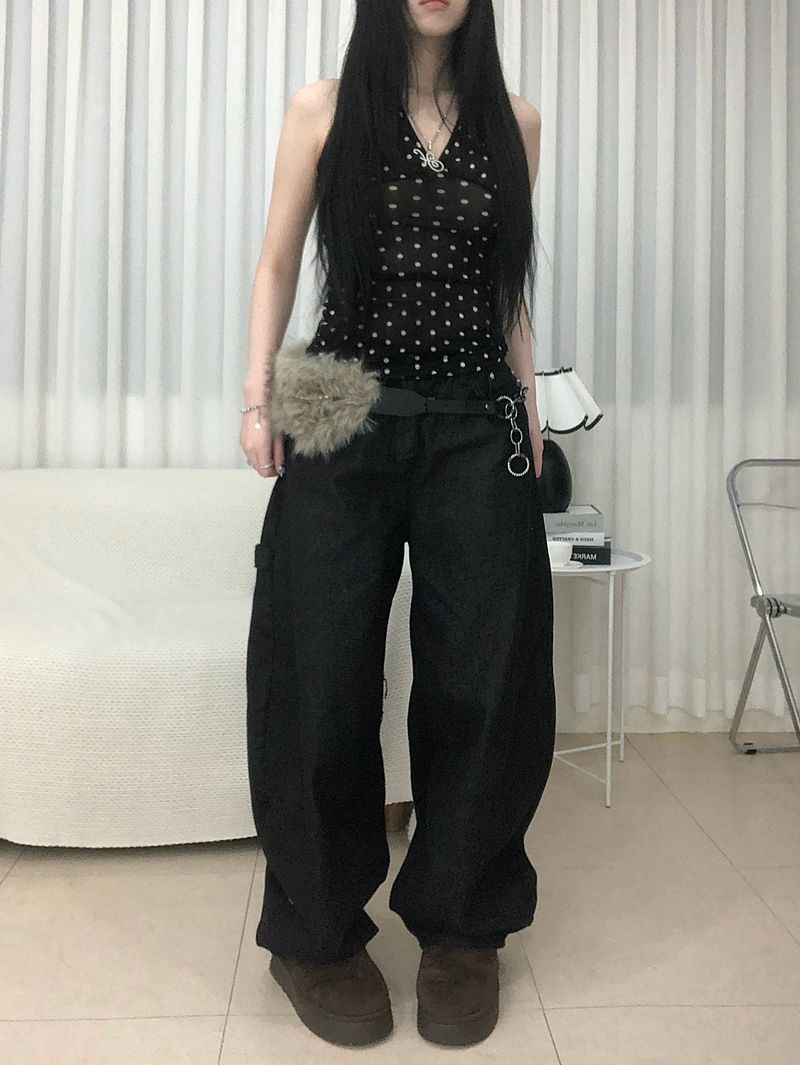 Stud Cross Wide Denim Pants