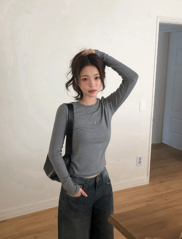 SHOPPERLAND(ショッパーランド)の「DN Border Round Slim Warm T-shirt (5color)(Tops)」