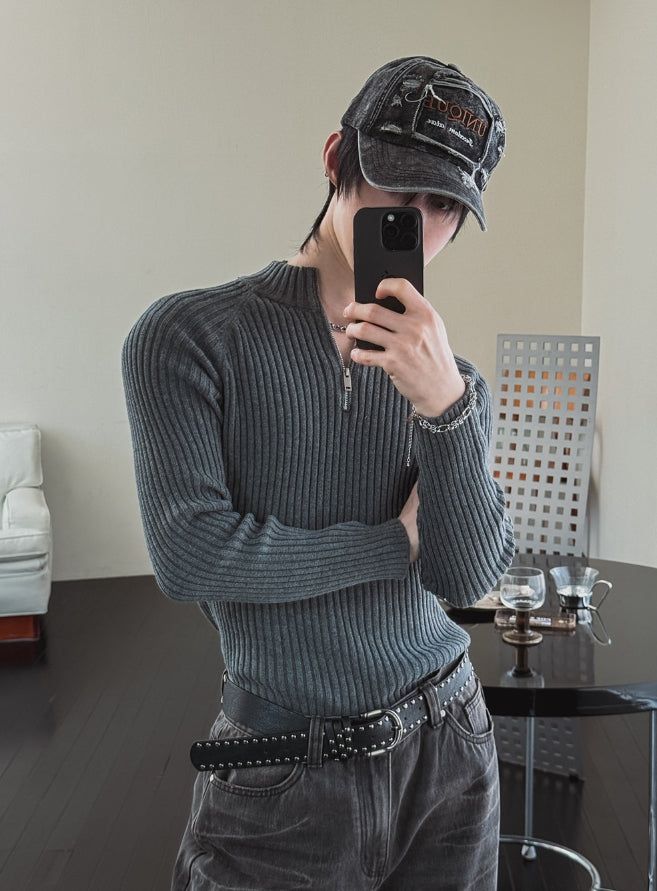 Kud Muscle Half Zip-Up ribbed Knit