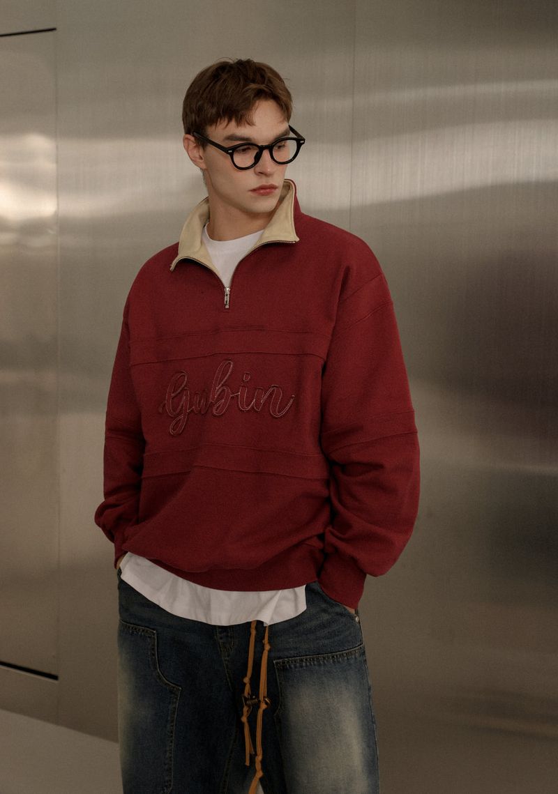 Applique Logo Half Zip-Up Sweatshirt
