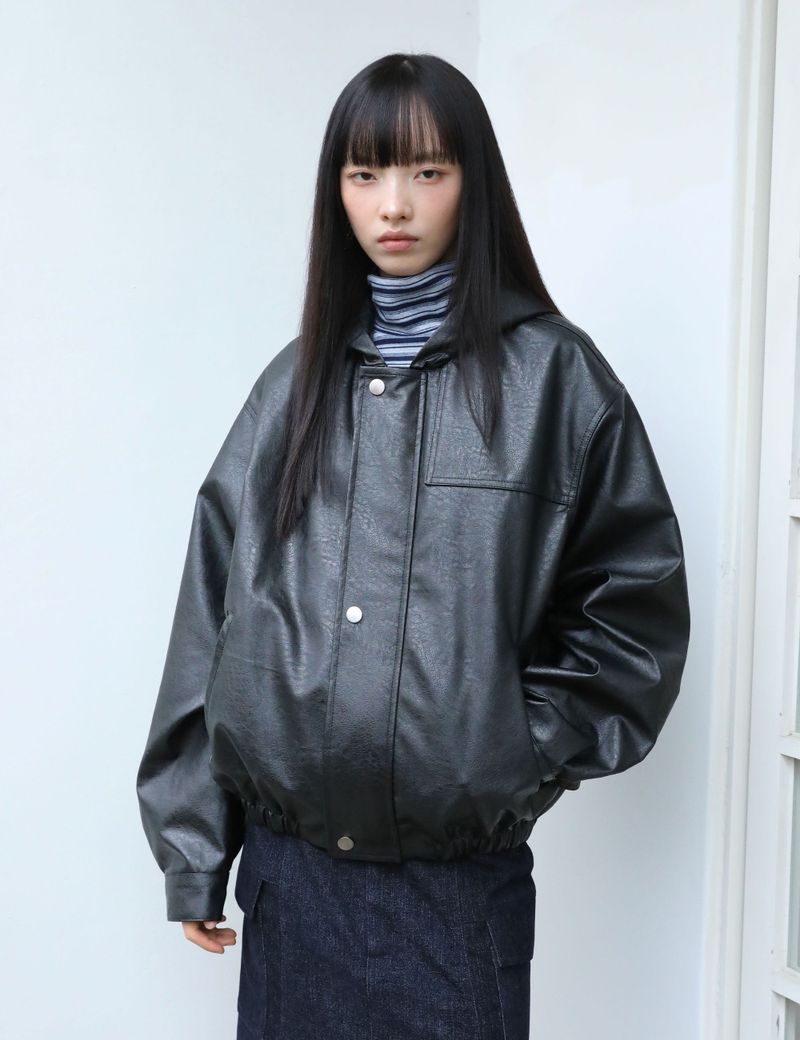 UGLYSHADOW（アグリーシャドウ）の「VEGAN LEATHER HOODED JACKET(BLACK)（Jackets/Outerwear）」