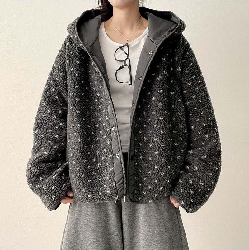 [Double-sided/Reversible*] PN Heart Pattern Fleece Hooded Jumper
