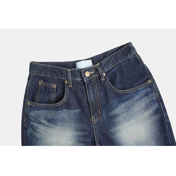 Deep Indigo Washing Semi Wide Denim Pants