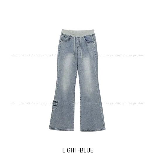 Shiff Ribbed Banding Bootcut Denim Pants