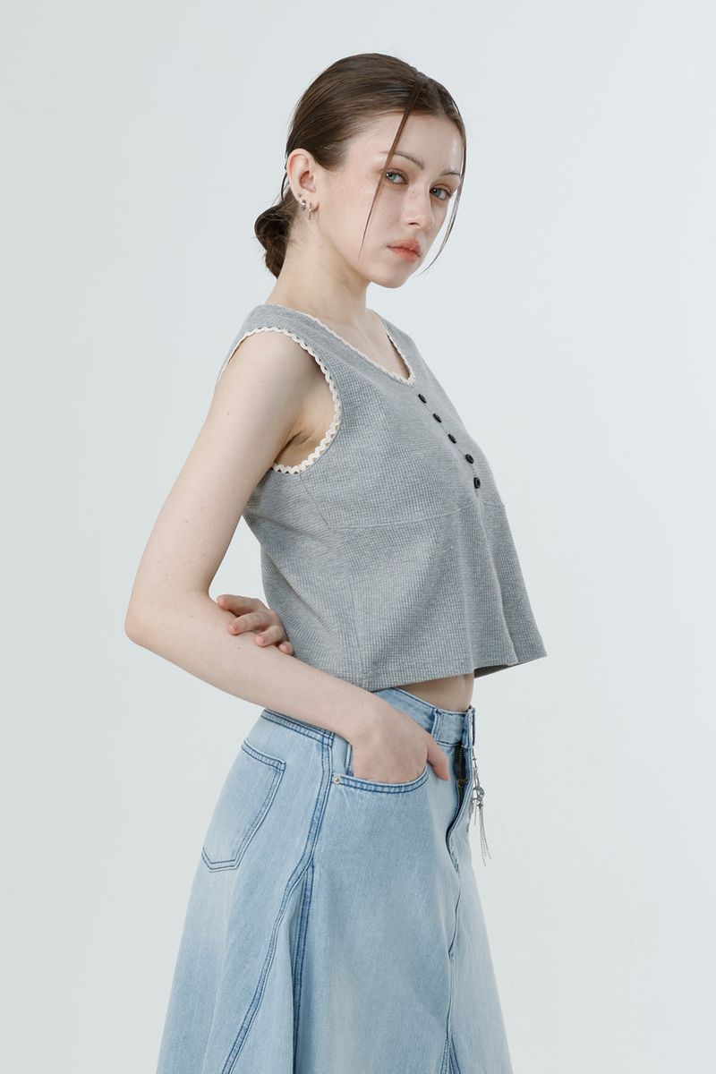 WAFFLE SLEEVELESS_MELANGE GRAY